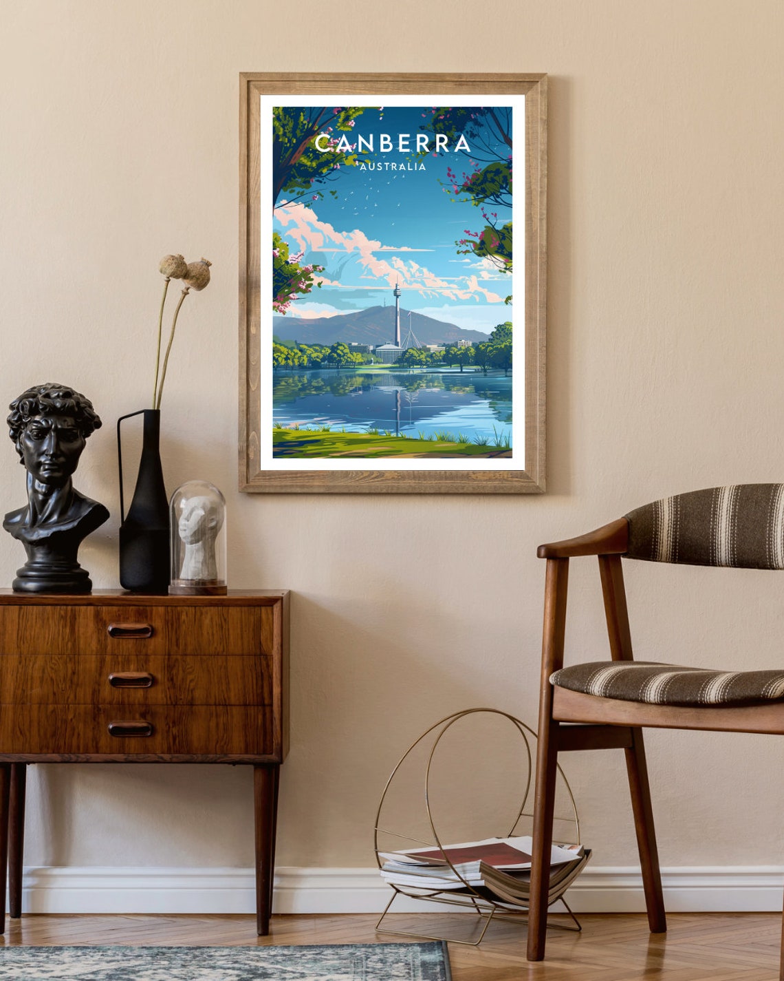 Canberra Australia Lake Tower Mountain View Vintage Travel Poster - Image 2