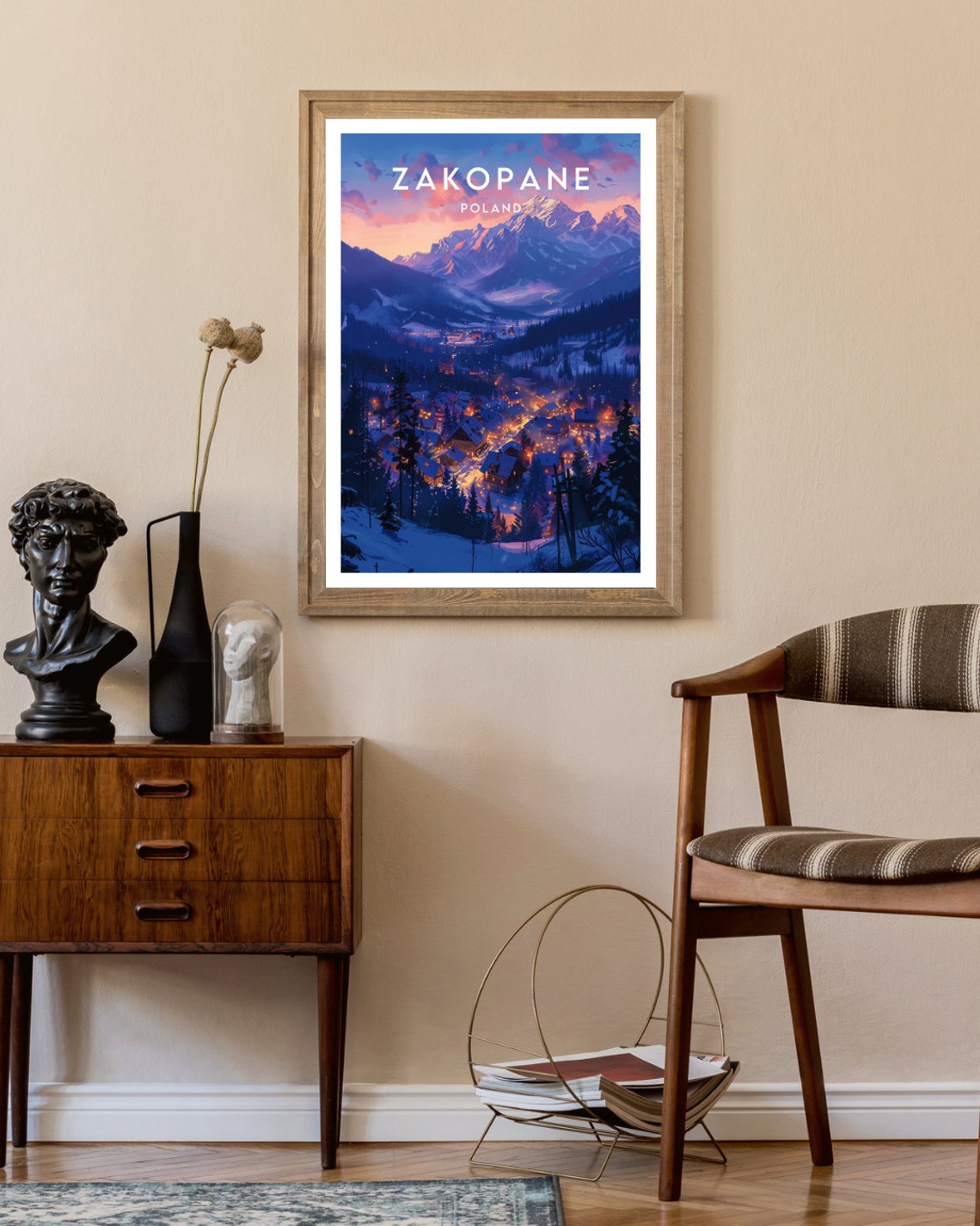 Zakopane Poland Snowy Tatra Mountain Town Winter Evening Poster - Image 2
