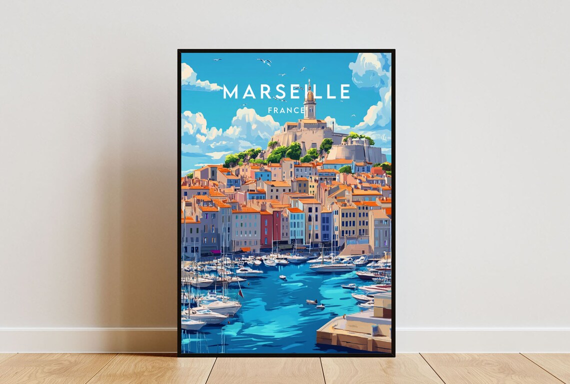 Marseille Old Port Harbor Colorful Coast France Travel Poster