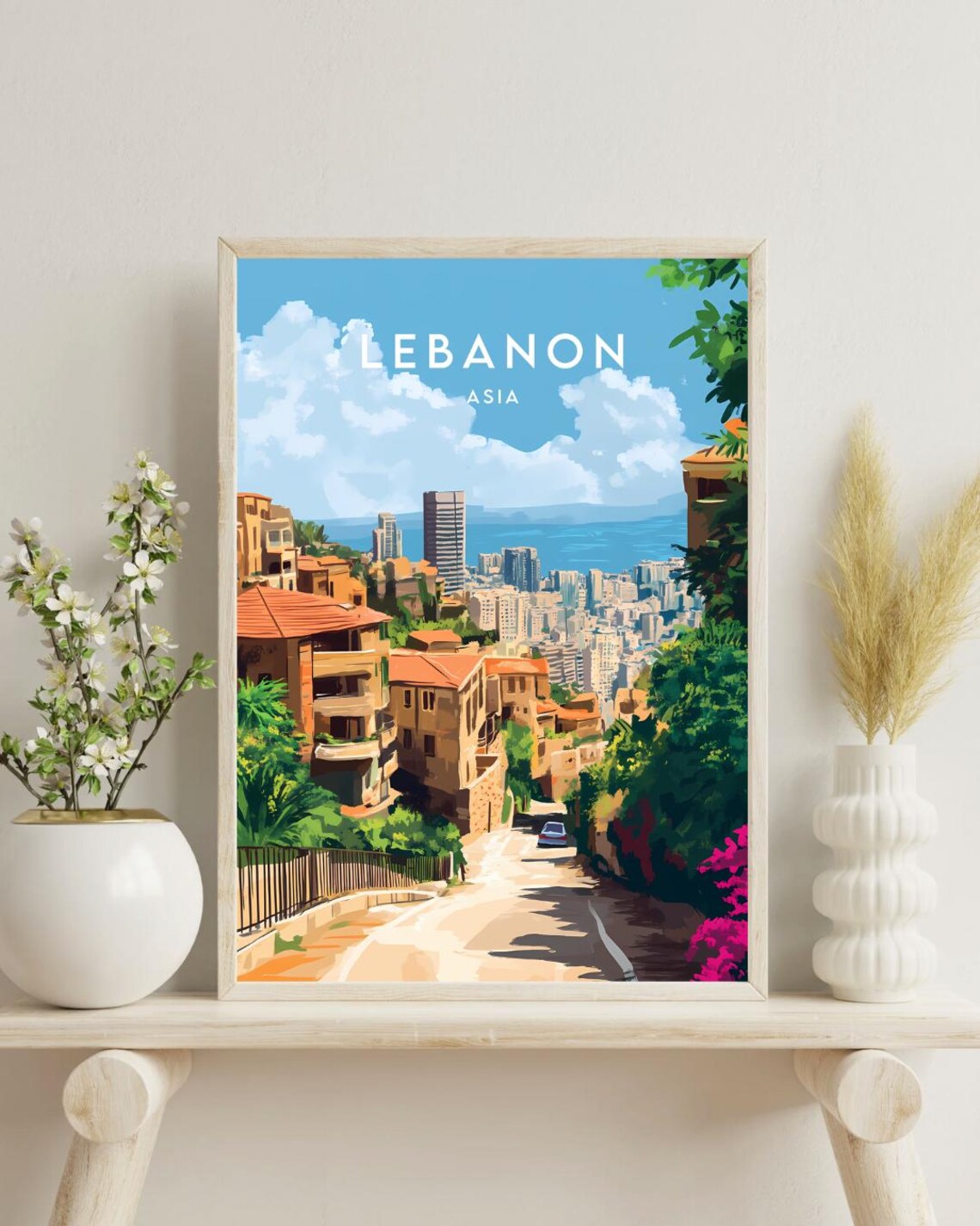Lebanon Asia Hillside City Sea View Vintage Style Travel Poster - Image 4