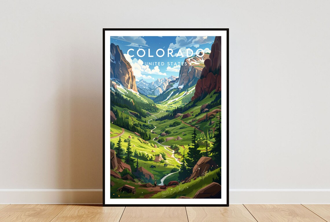Colorado United States Green Mountain Valley Stream Travel Poster