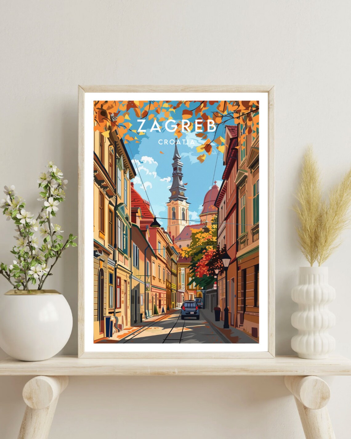 Zagreb Croatia Autumn Street Church Spire City Travel Poster - Image 4