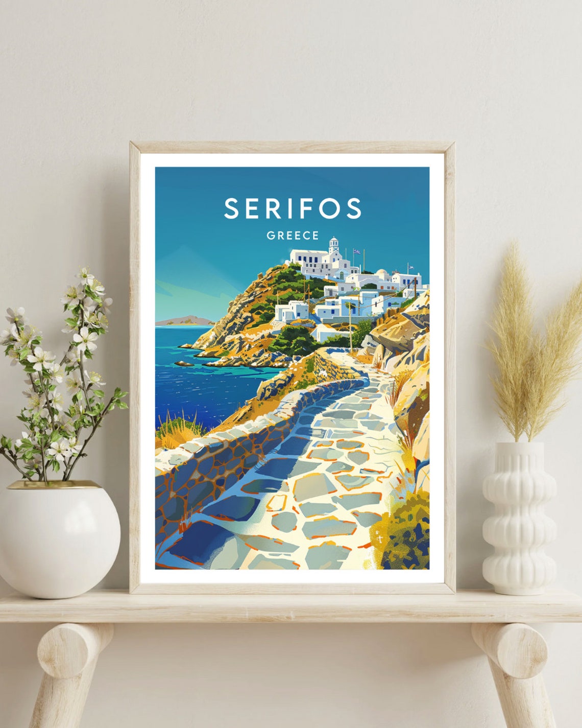Serifos Greece Whitewashed Hilltop Town Stone Path Travel Poster - Image 4