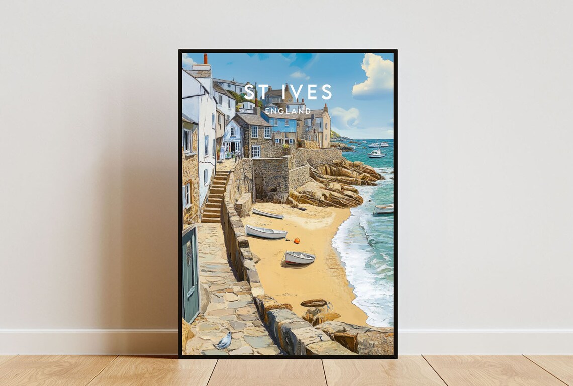 St Ives England Cornwall Fishing Village Beach Boats Coast Poster