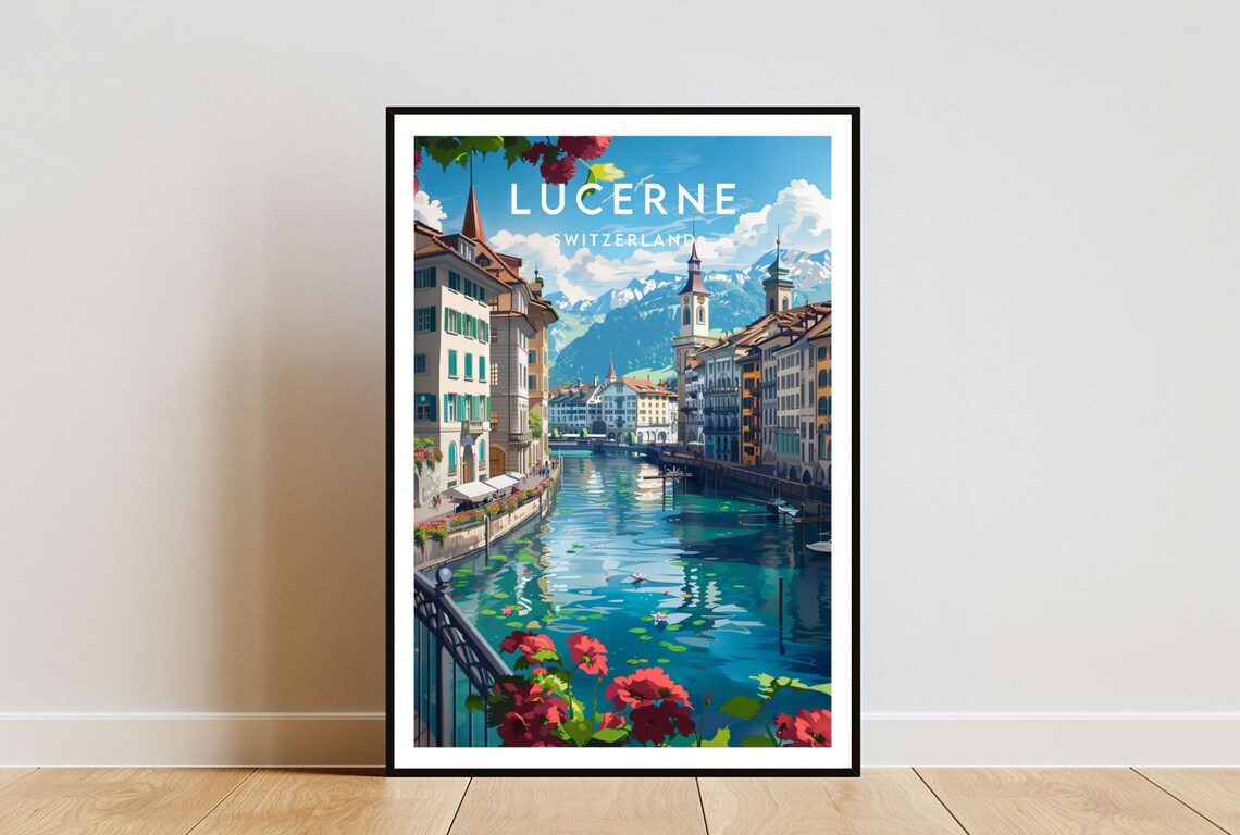 Lucerne Travel Poster, Switzerland Europe Wall Art