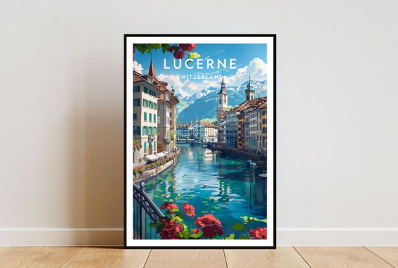Lucerne Travel Poster, Switzerland Europe Wall Art
