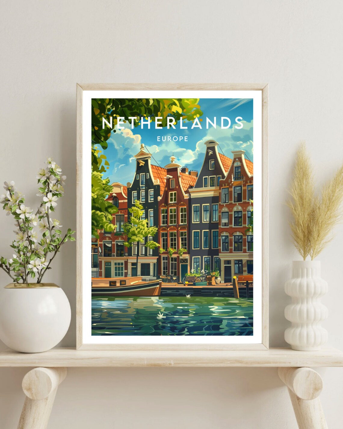Netherlands Europe Amsterdam Canal Gabled Houses Travel Poster - Image 4