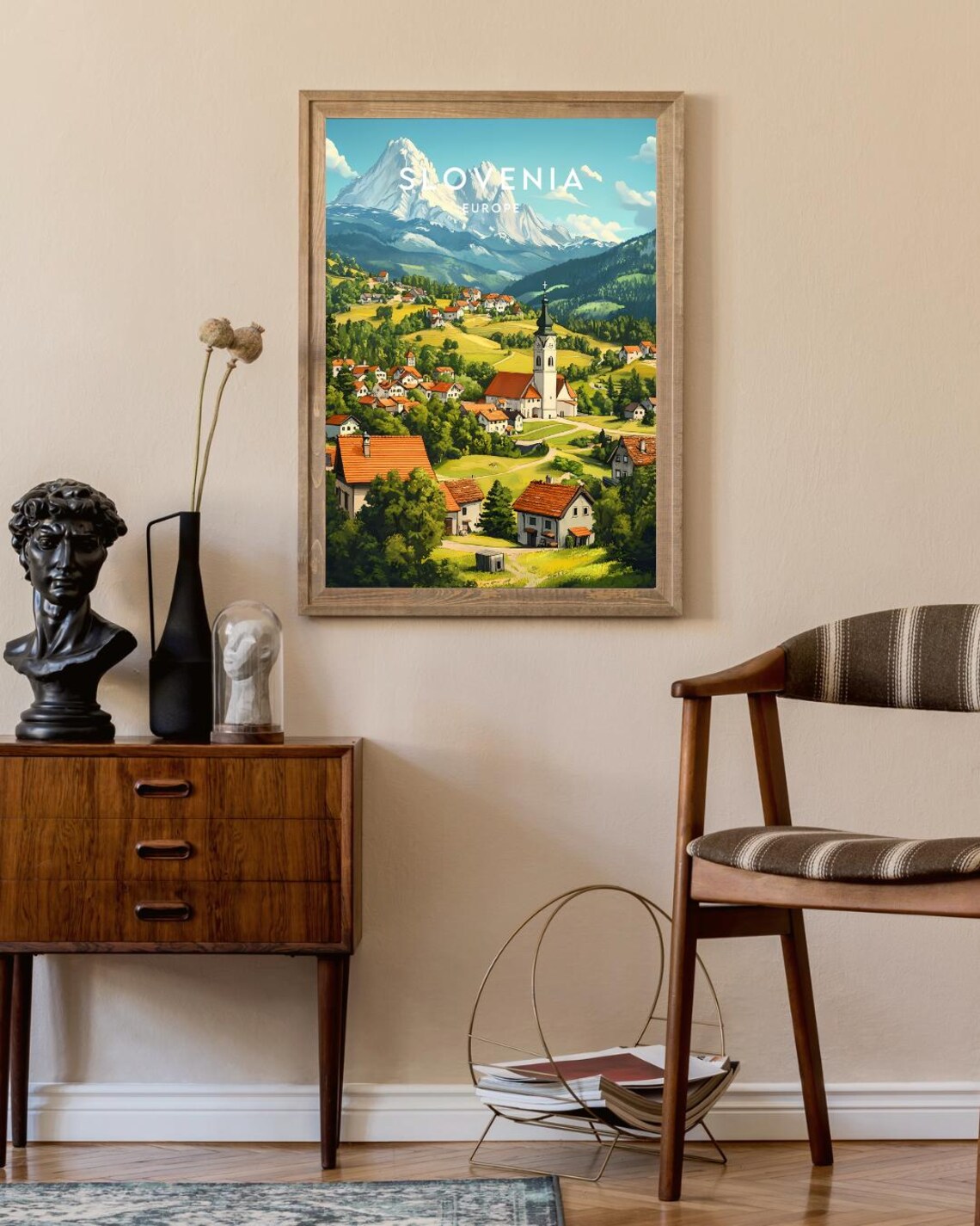 Slovenia Europe Alpine Village and Mountain Peaks Travel Poster - Image 2