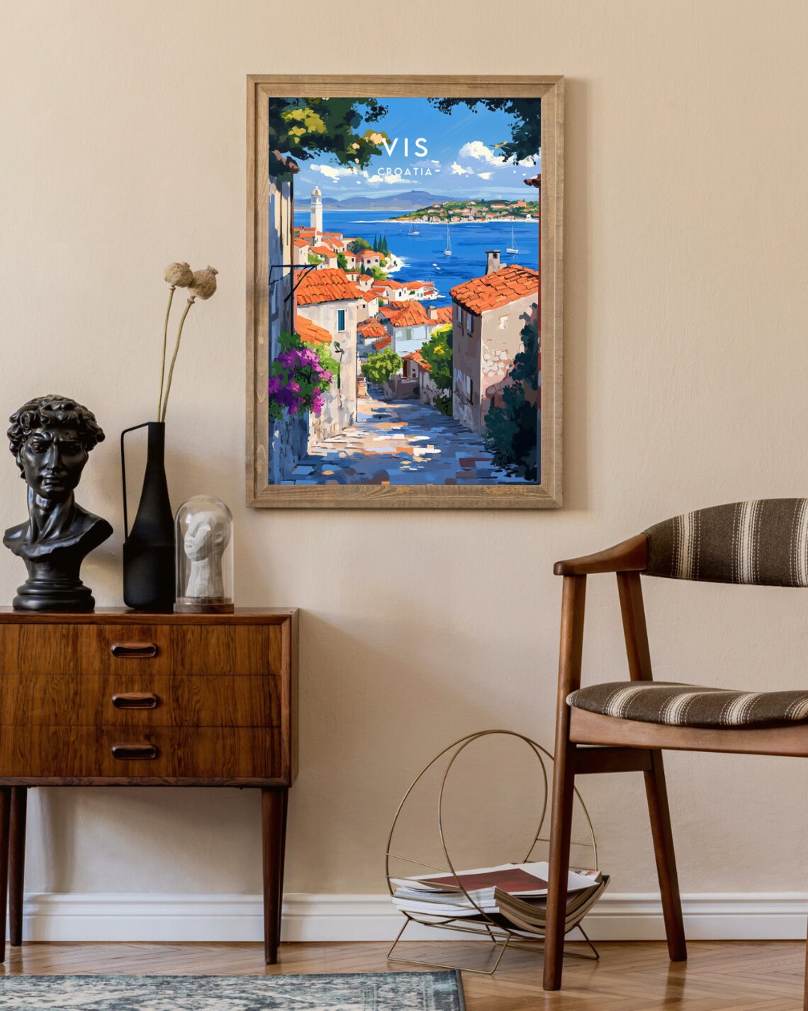 Vis Croatia Island Town Sailboat Harbor Sunlit Alley Travel Poster - Image 2