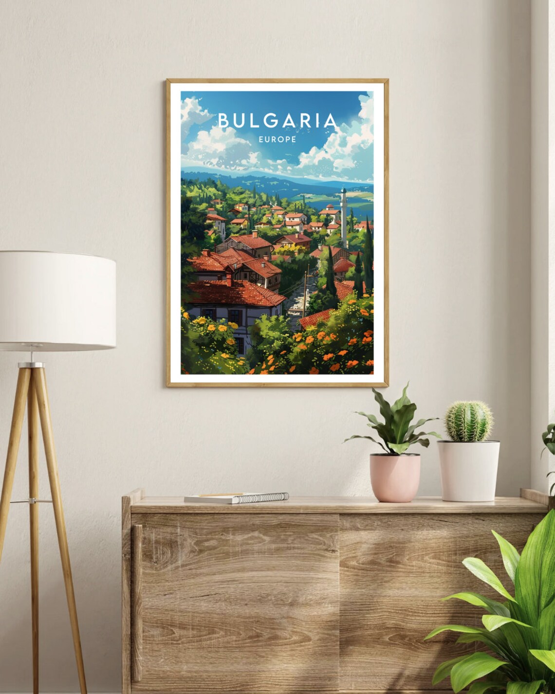 Bulgaria Europe Red Roof Village Green Hills Scenic Travel Poster - Image 3