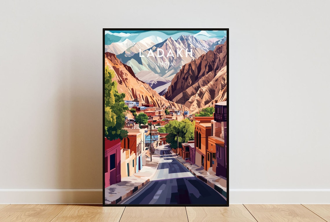 Ladakh India Mountain Town Snowy Peaks Himalaya Scenic Travel Poster