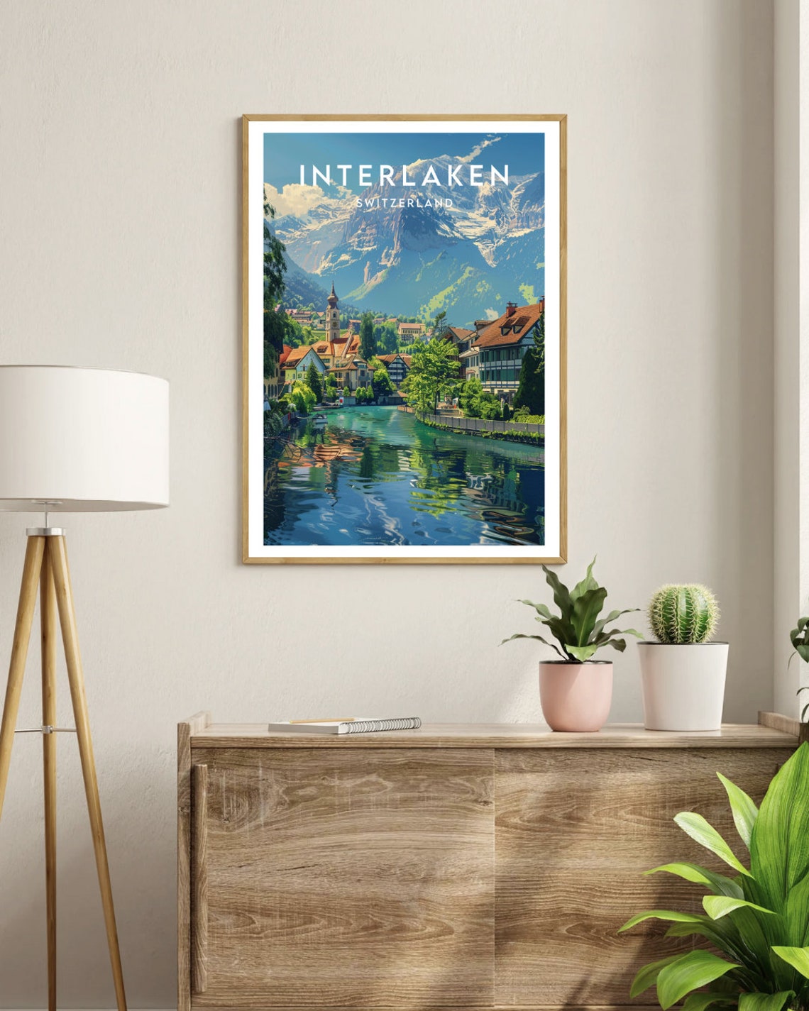Interlaken Switzerland Alpine Lake Town Reflection Travel Poster - Image 3