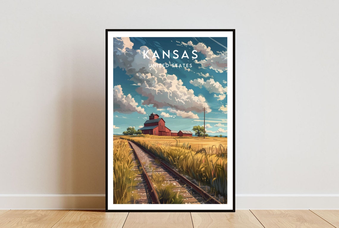 Kansas Travel Print United States Kansas Poster America Poster Travel Wall Art America Print America Kansas Usa Poster Travel