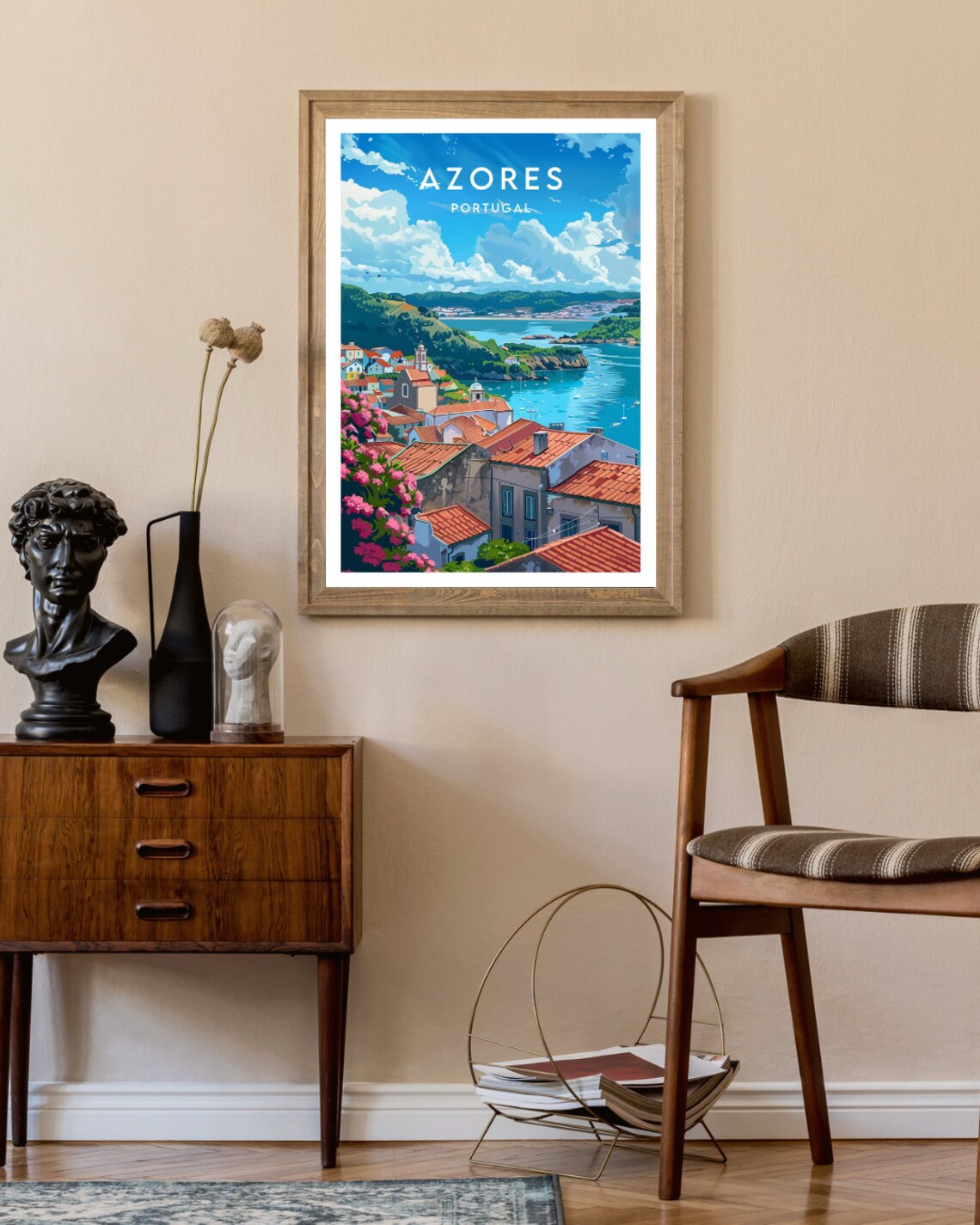 Azores Portugal Coastal Village Harbor Scenic Vintage Travel Poster - Image 2