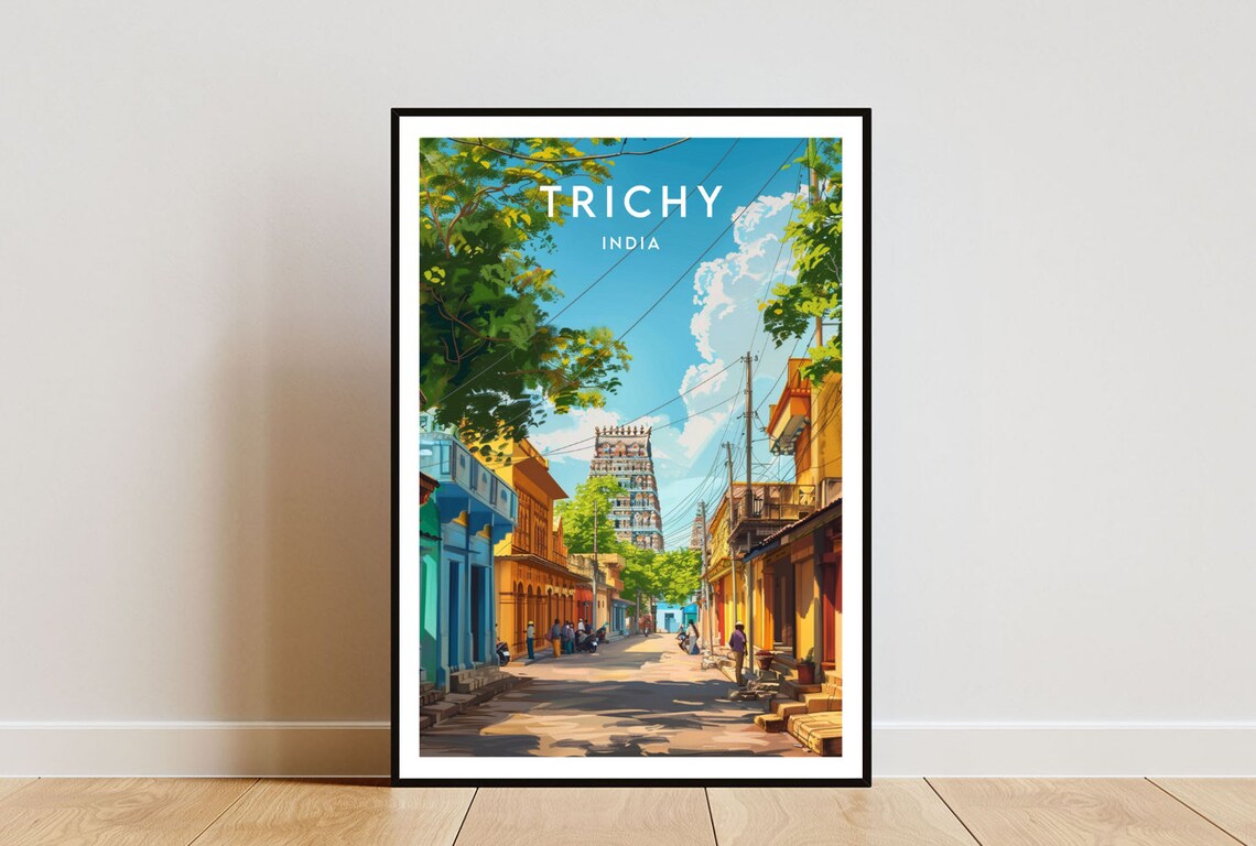Trichy India Temple Tower Street Scene South India Travel Art Poster
