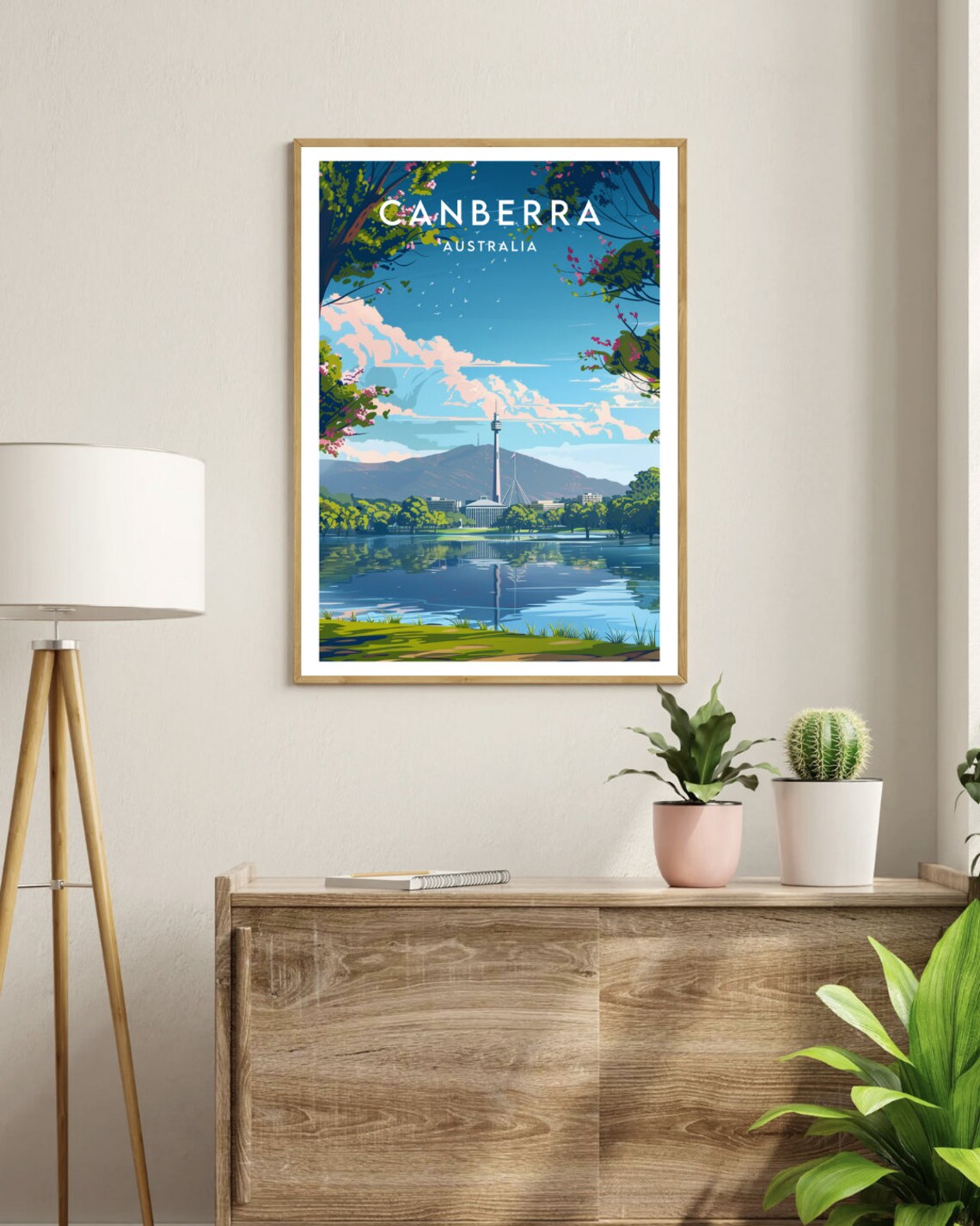 Canberra Australia Lake Tower Mountain View Vintage Travel Poster - Image 3