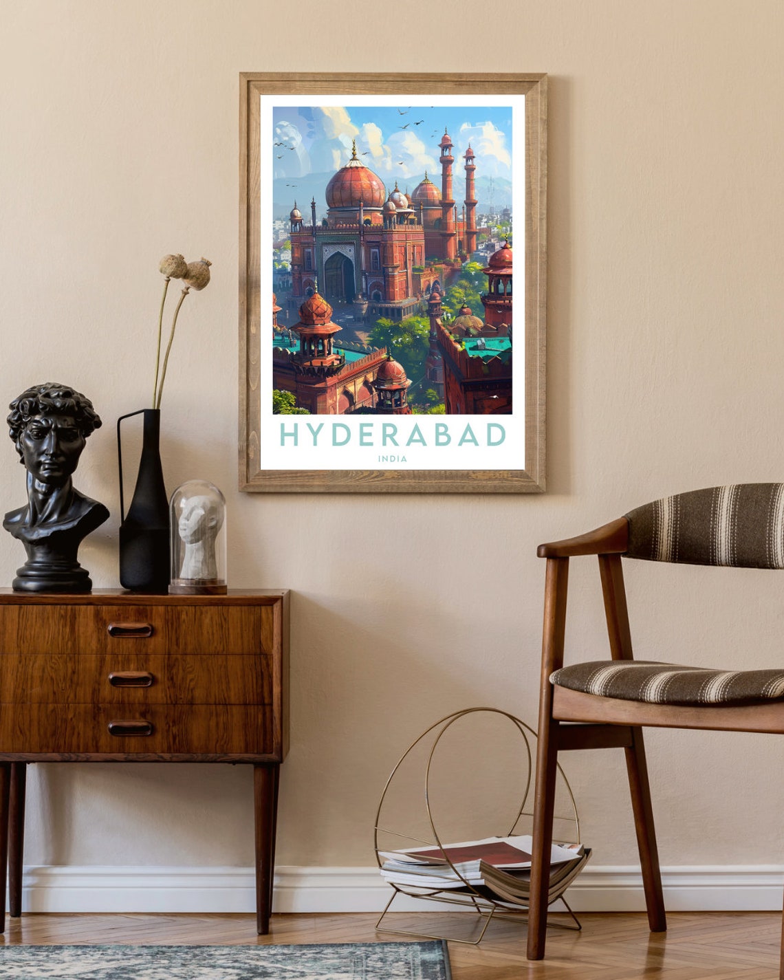 Hyderabad India Red Sandstone Mosque Domes Vintage Art Poster - Image 2