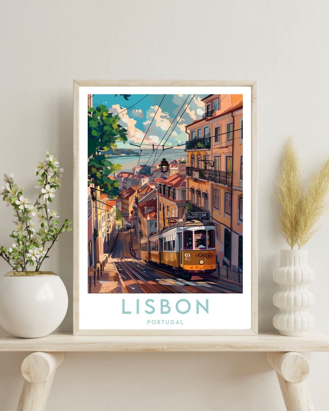 Lisbon Portugal Classic Yellow Tram on a Historic Street Art Poster - Image 4