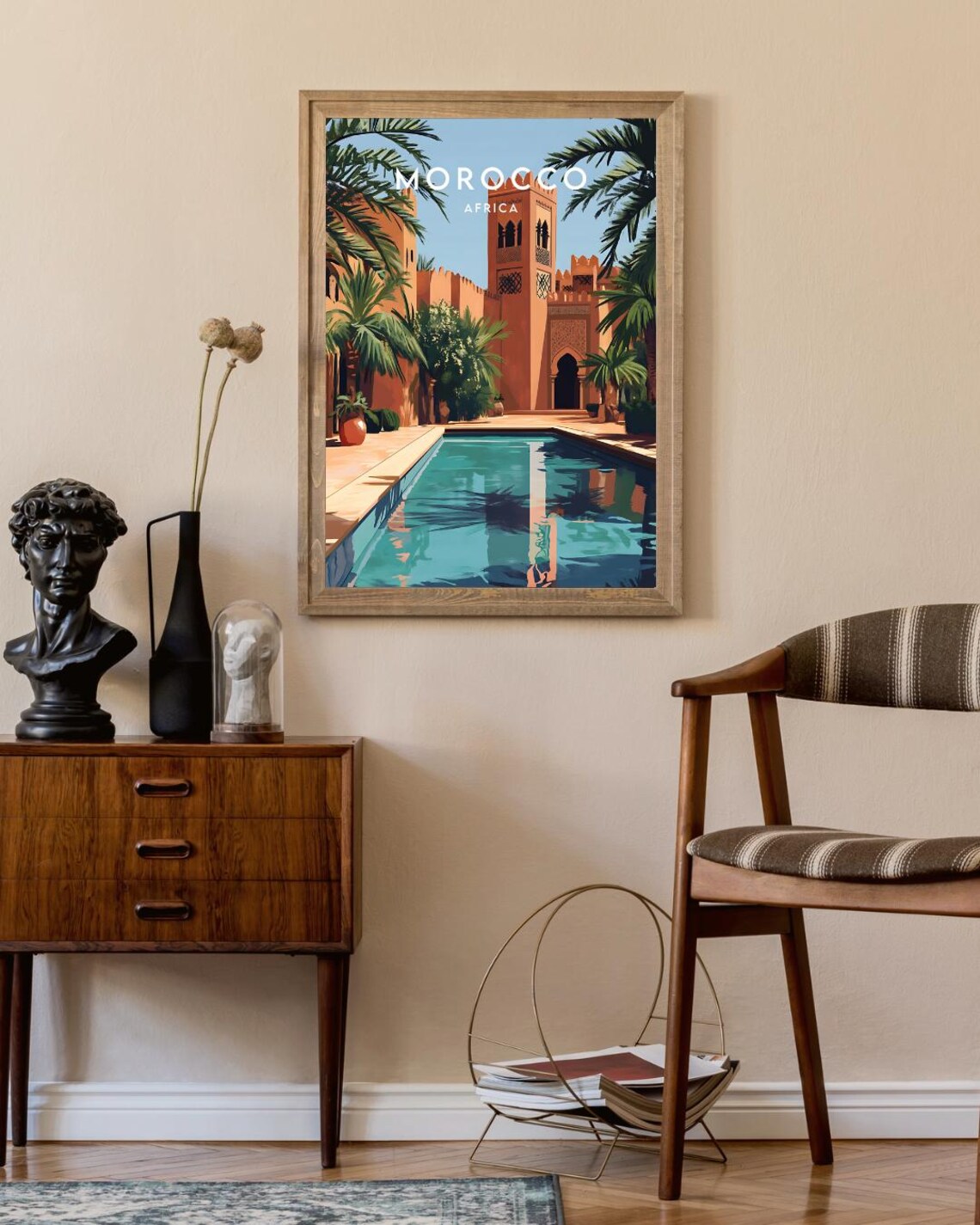Morocco Africa Terracotta Kasbah Courtyard Pool Palms Travel Poster - Image 2