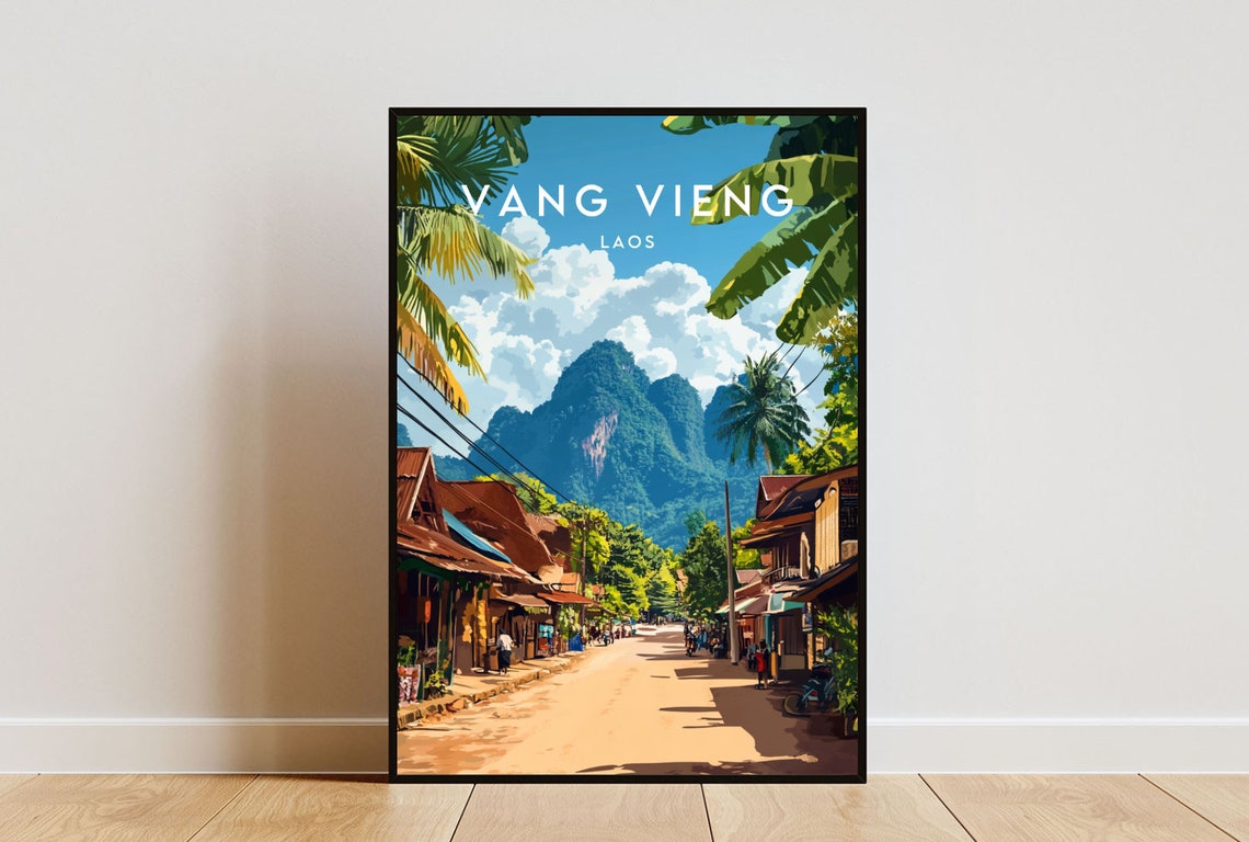 Vang Vieng Travel Print Laos Vang Vieng Poster Laos Poster Travel Wall Art Laos Print Travel Poster Vang Vieng Wall Art Se Asia Art