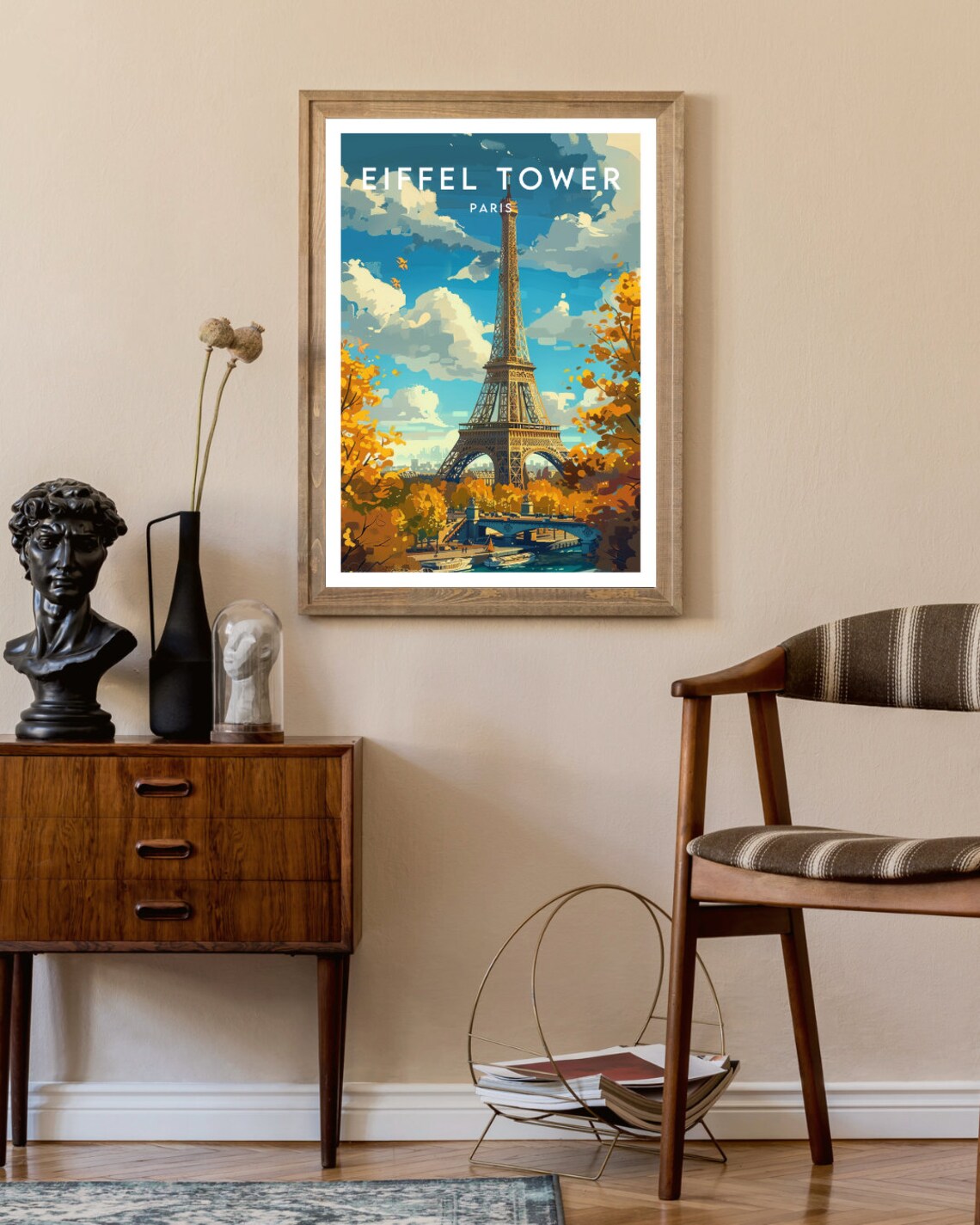 Eiffel Tower Paris Autumn Golden Leaves Seine View Travel Poster - Image 2