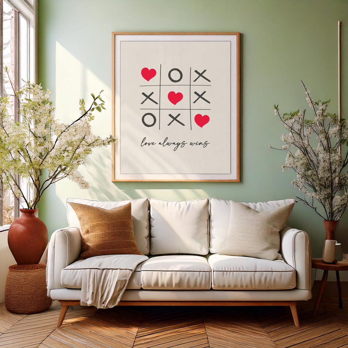 Love Always Wins Tic Tac Toe Heart Quote Valentine Wall Art Print - Image 2