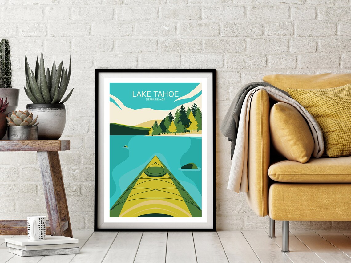 Lake Tahoe Sierra Nevada Kayak Turquoise Lake Retro Travel Poster - Image 2