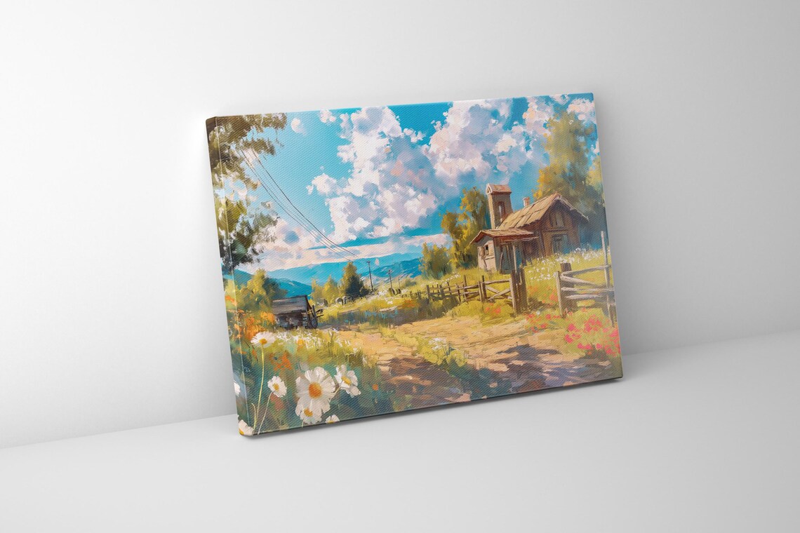 Peaceful Countryside Barn Dirt Road Wildflowers Rustic Farm Art Poster - Image 4