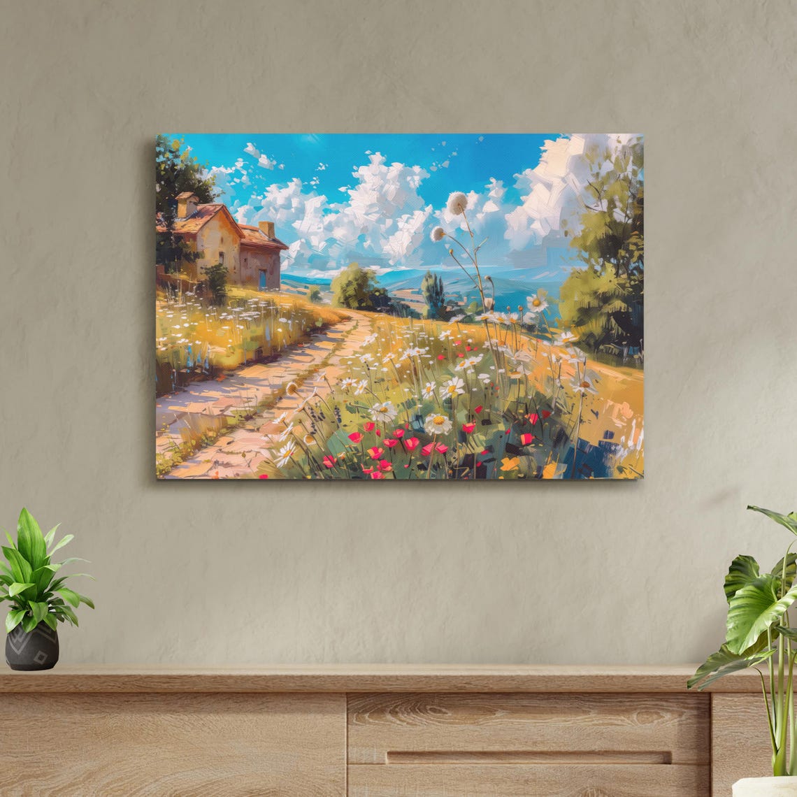Rustic Countryside Cottage Stone Path Wildflower Meadow Summer Poster - Image 3