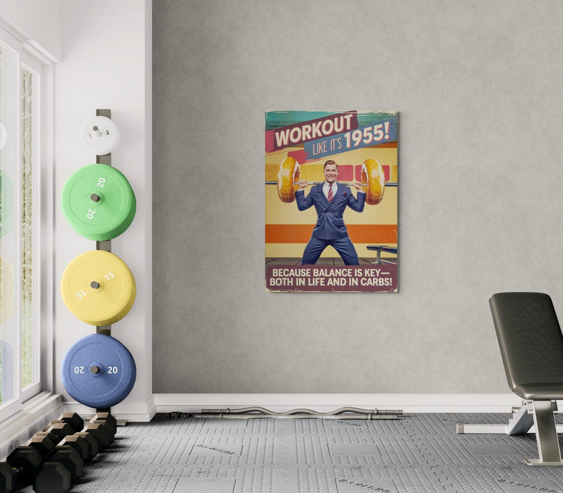 Workout Like Its 1955 Funny Retro Gym Donut Barbell Vintage Poster - Image 3