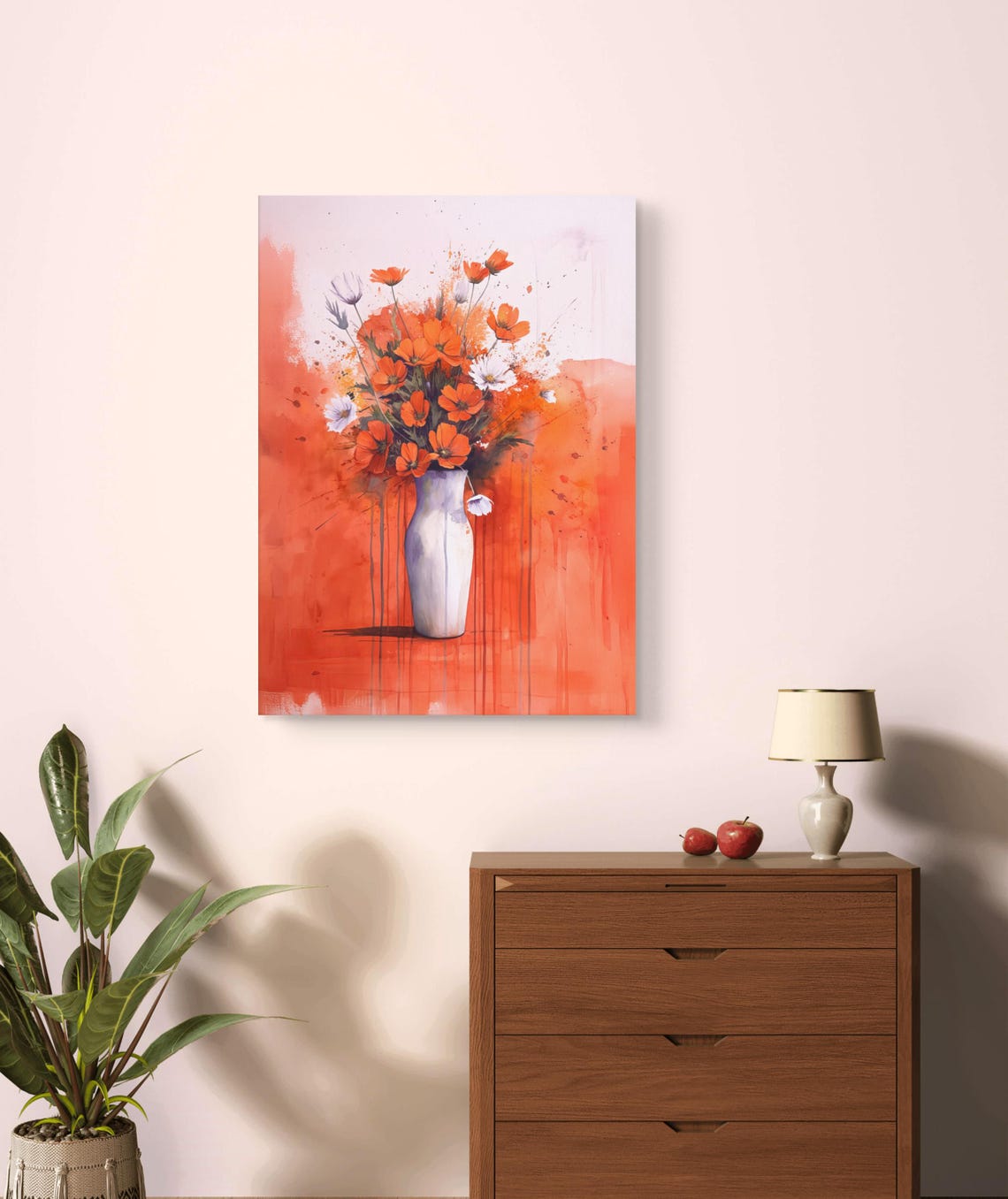 Vibrant Red Orange Floral Still Life Abstract Dripping Paint Poster - Image 2