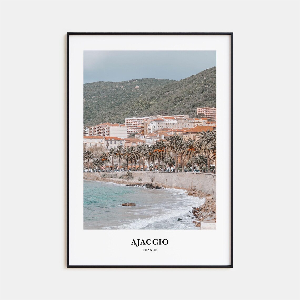 Ajaccio France Beach Palm Promenade Mountain Photography Poster