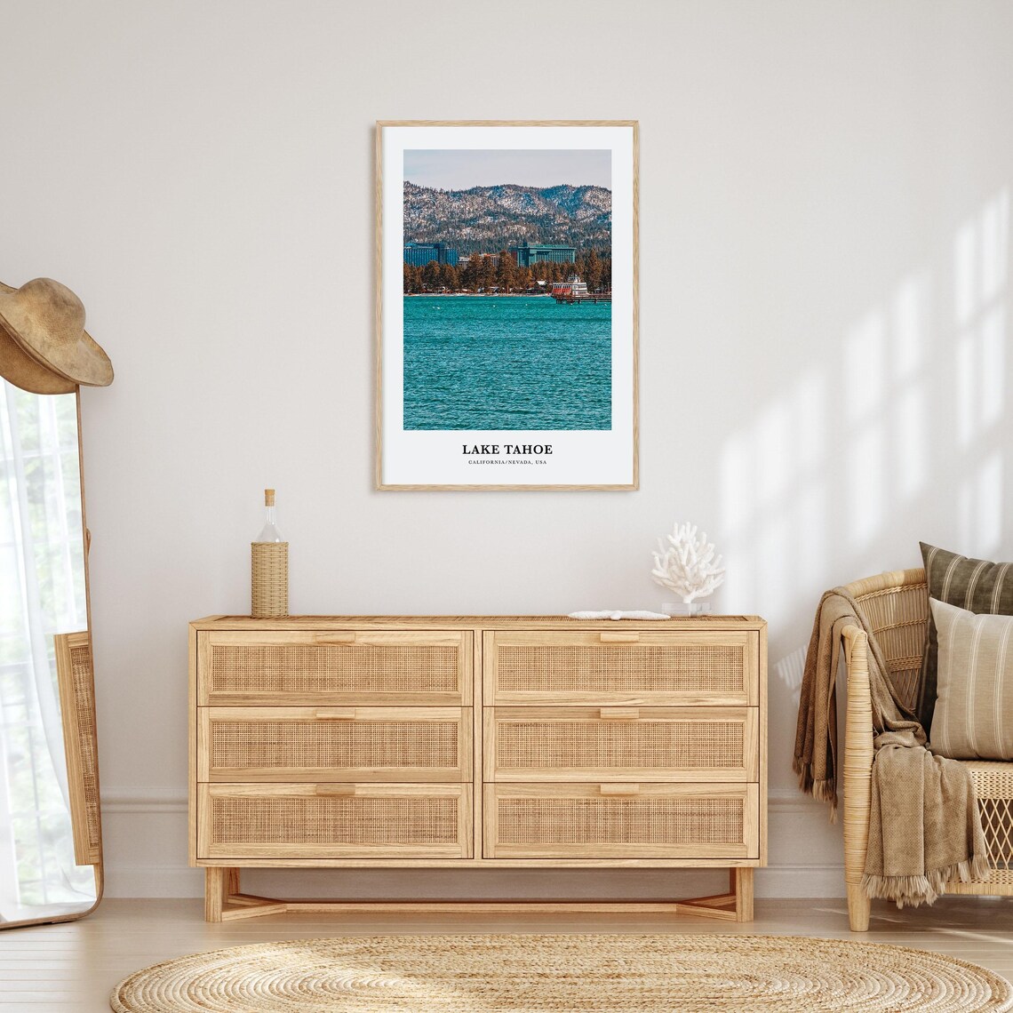 Lake Tahoe Turquoise Shoreline Snowy Mountains Travel Photo Poster - Image 2