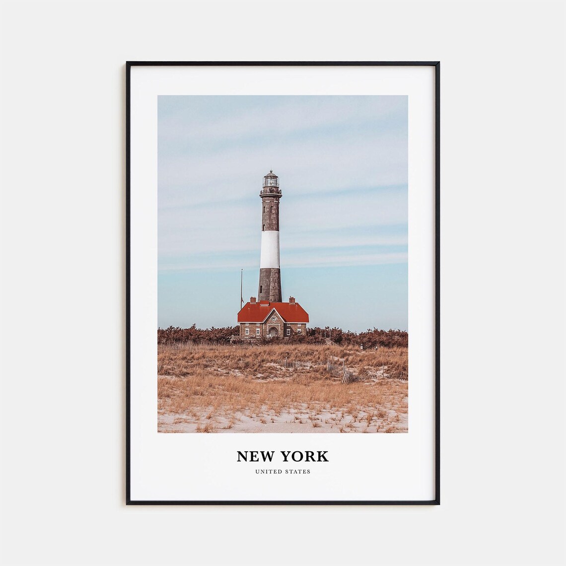 New York Lighthouse Dune Grass Coastal Landmark Photo Poster