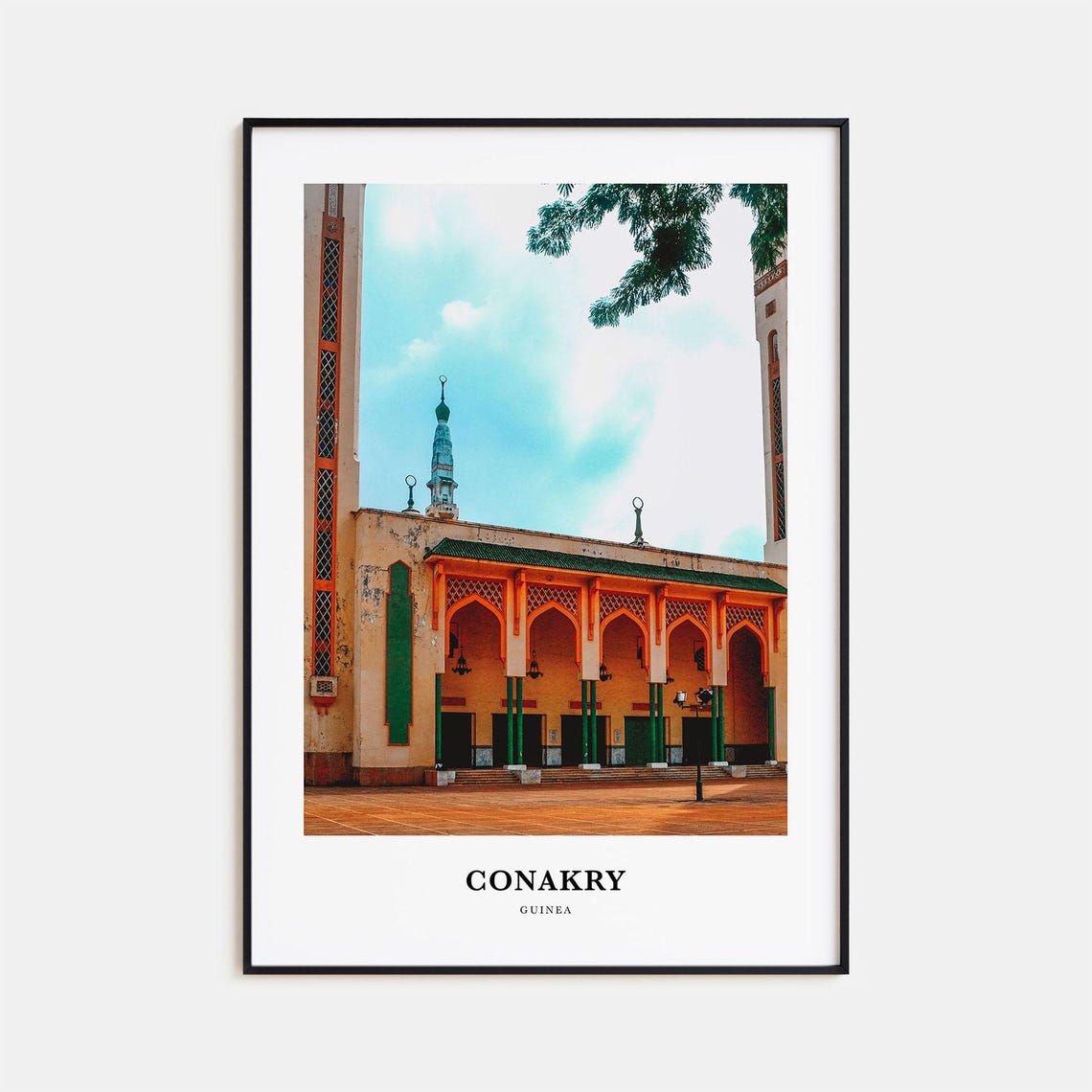 Conakry Guinea Grand Mosque Arched Courtyard and Minarets Poster