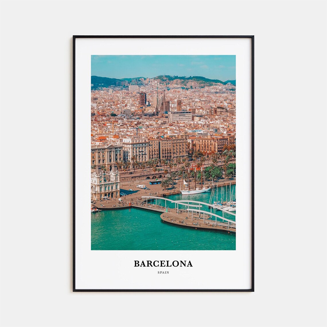 Barcelona Spain Harbor Marina City Aerial Coastal View Poster