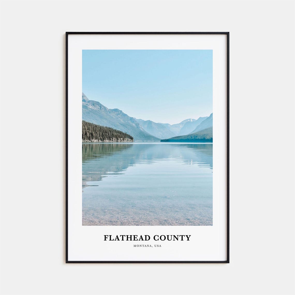 Flathead County Montana Glassy Lake Mountain Reflection Travel Poster