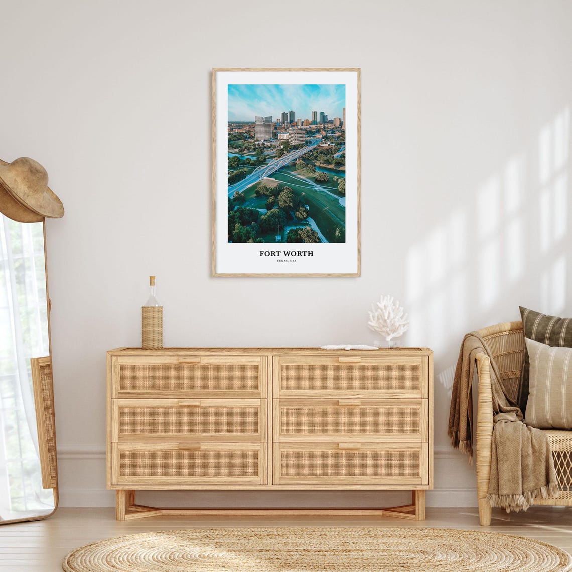 Fort Worth Texas Aerial Skyline River Bridge Parkland Travel Poster - Image 2