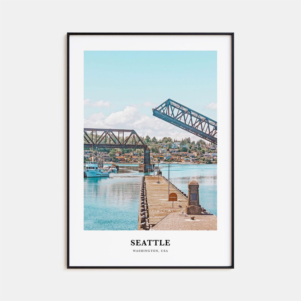 Seattle Washington Raised Drawbridge Harbor Pier Boats Poster