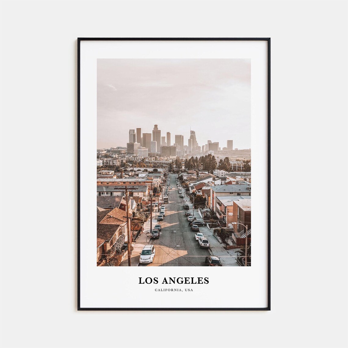 Los Angeles Downtown Skyline Street View Golden Hour Travel Poster