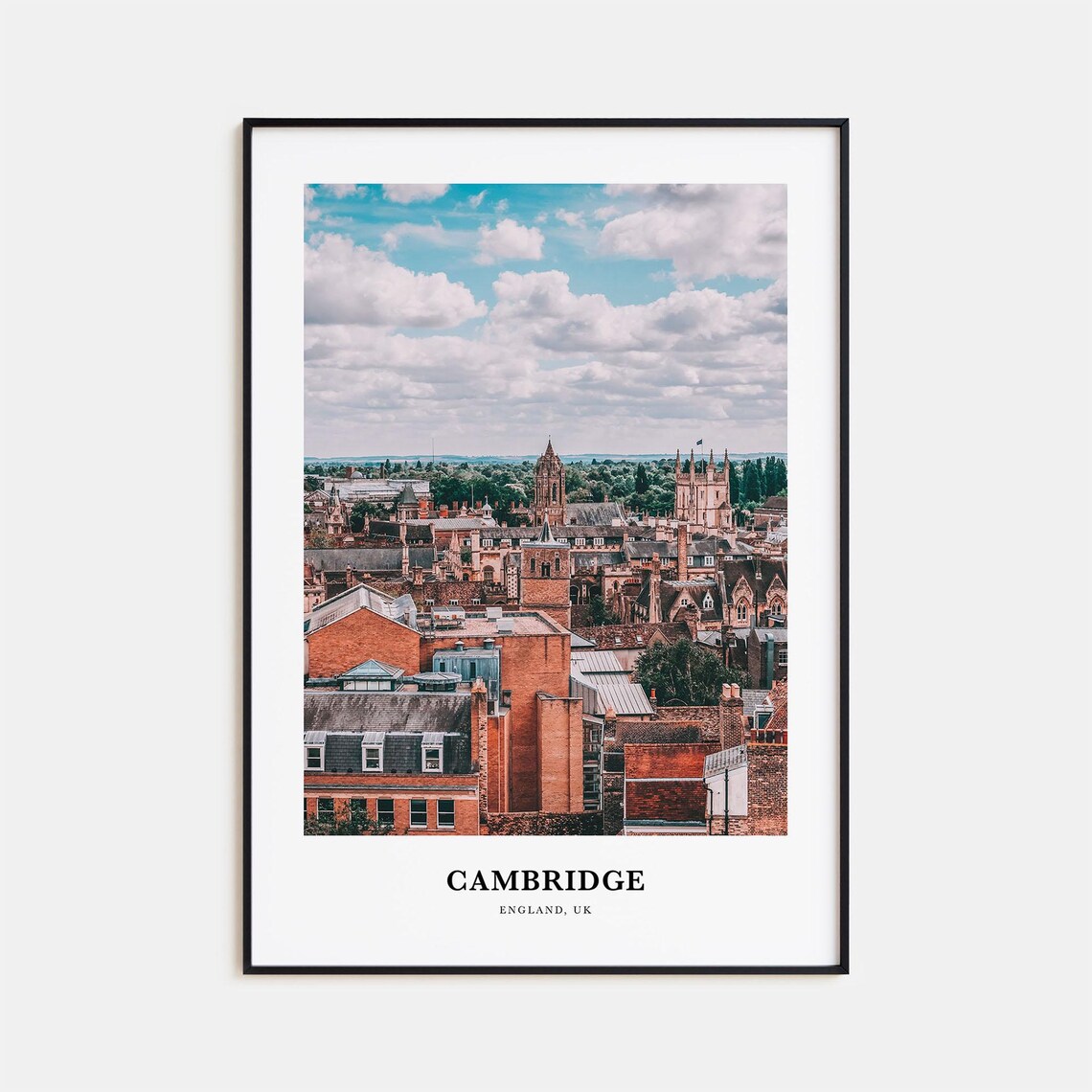 Cambridge England UK Historic College Rooftops Skyline Photo Poster