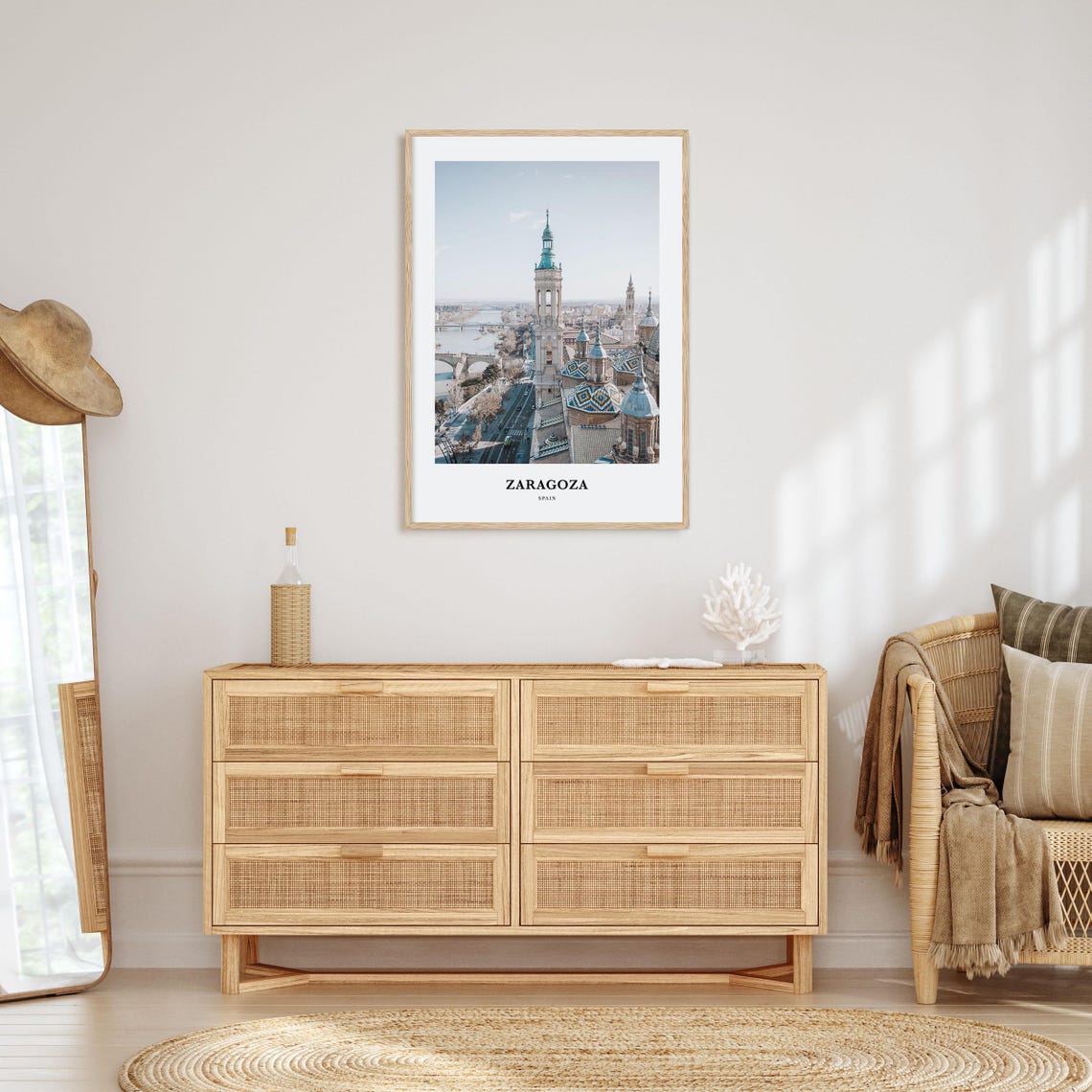 Zaragoza Spain Basilica Tiled Domes Ebro River Travel Poster - Image 2
