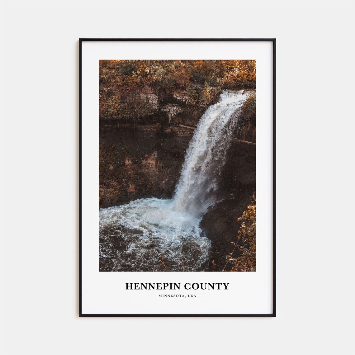 Hennepin County Minnesota Autumn Waterfall Photo Travel Poster