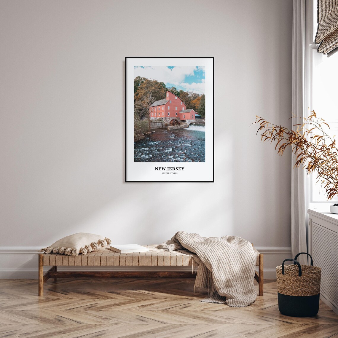 New Jersey Red Watermill River Falls Autumn Trees Photo Poster - Image 3