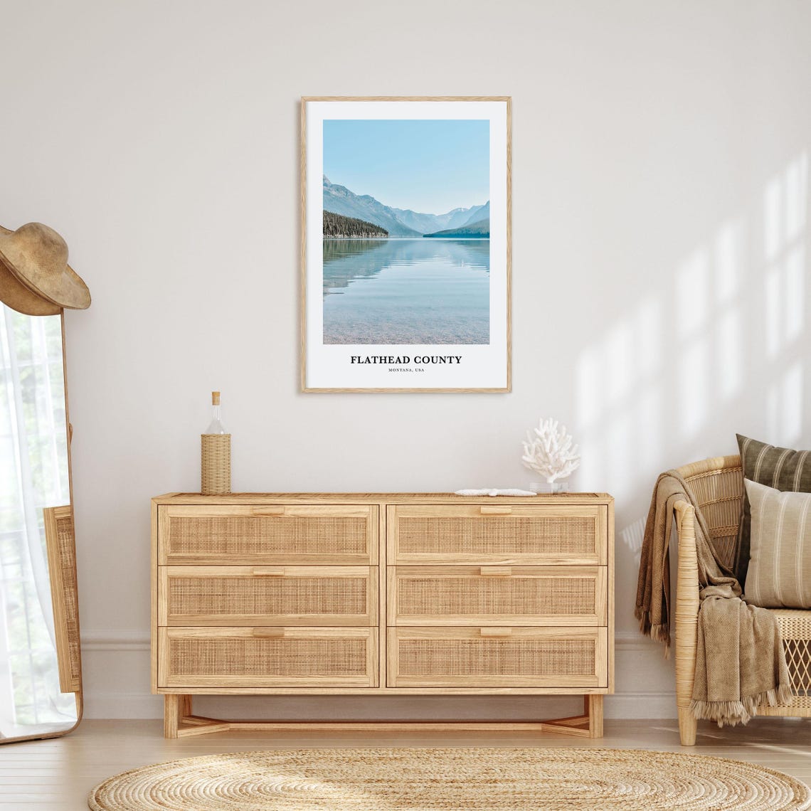 Flathead County Montana Glassy Lake Mountain Reflection Travel Poster - Image 2