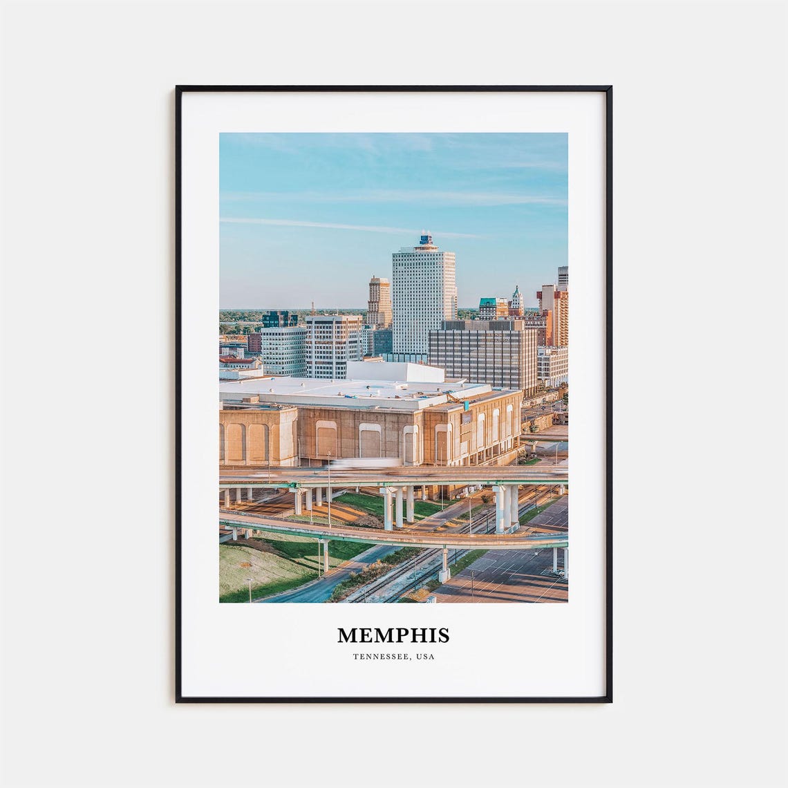 Memphis Tennessee Downtown Skyline Overpass Sunset Glow Poster