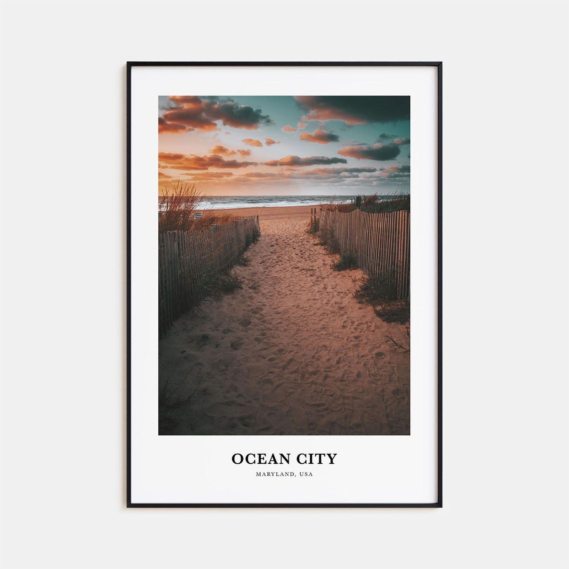 Ocean City Maryland Beach Dune Path Sunset Evening Travel Poster