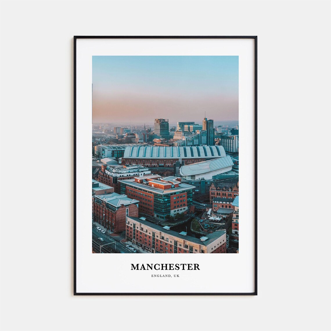 Manchester England City Skyline Sunset Aerial Dusk View Poster