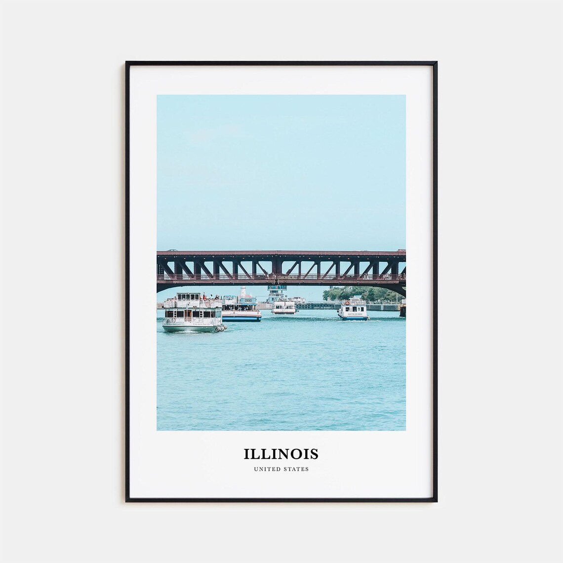 Illinois Red Steel Bridge Tour Boats Harbor Photography Travel Poster