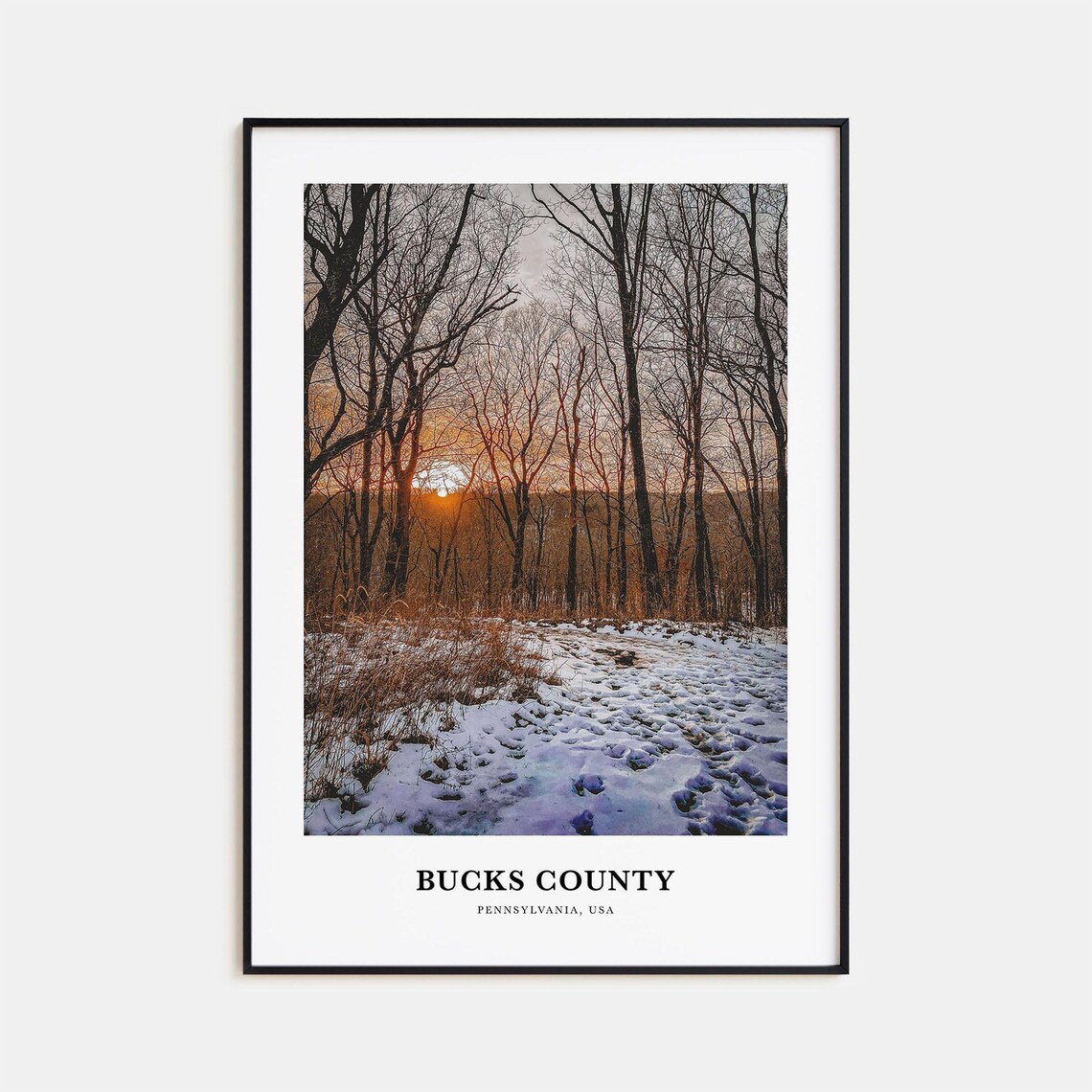 Bucks County Pennsylvania Snowy Woodland Sunset Photo Poster